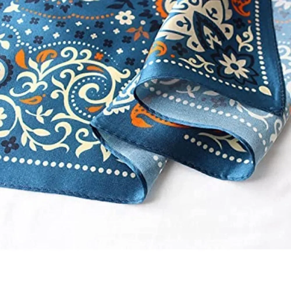 Blue Paisley Mulberry Silk Neck Scarf